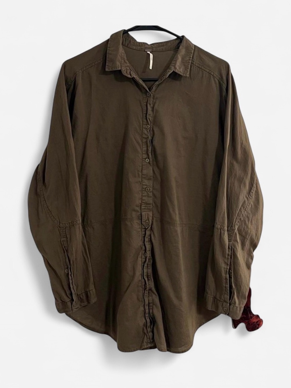 Free People Lightweight Olive Green Oversized Button Down Top